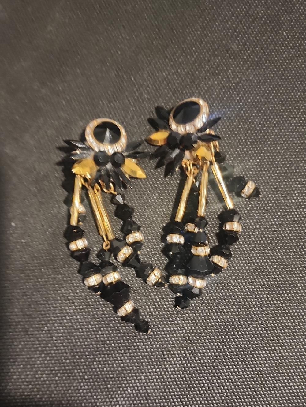 Gold and Black Crystal Drop Earrings